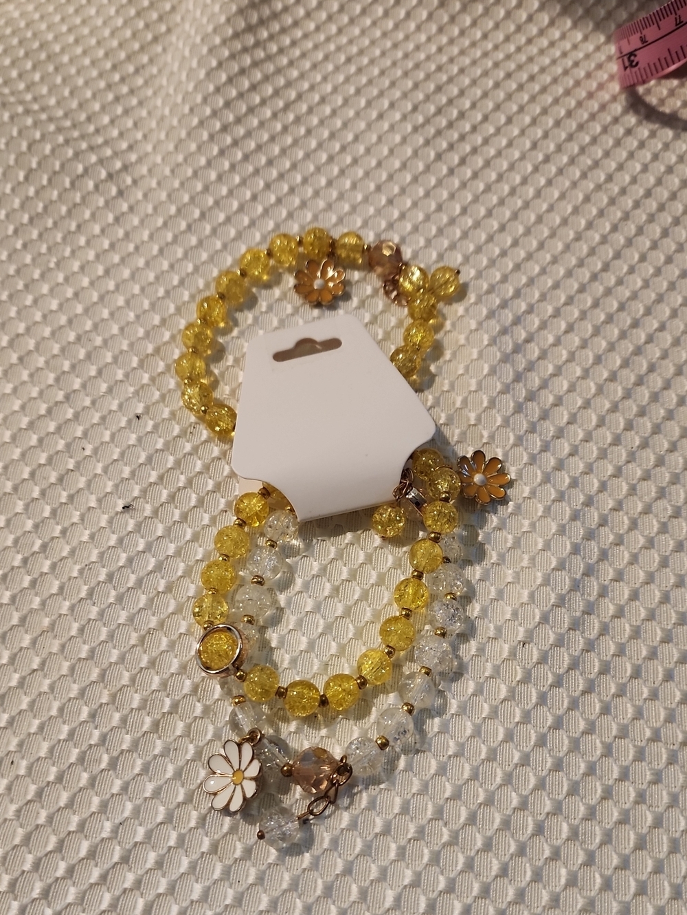 Yellow Beaded Daisy Charm Bracelet Set